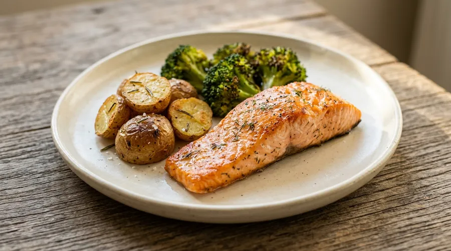 Baked salmon with yogurt dill sauce