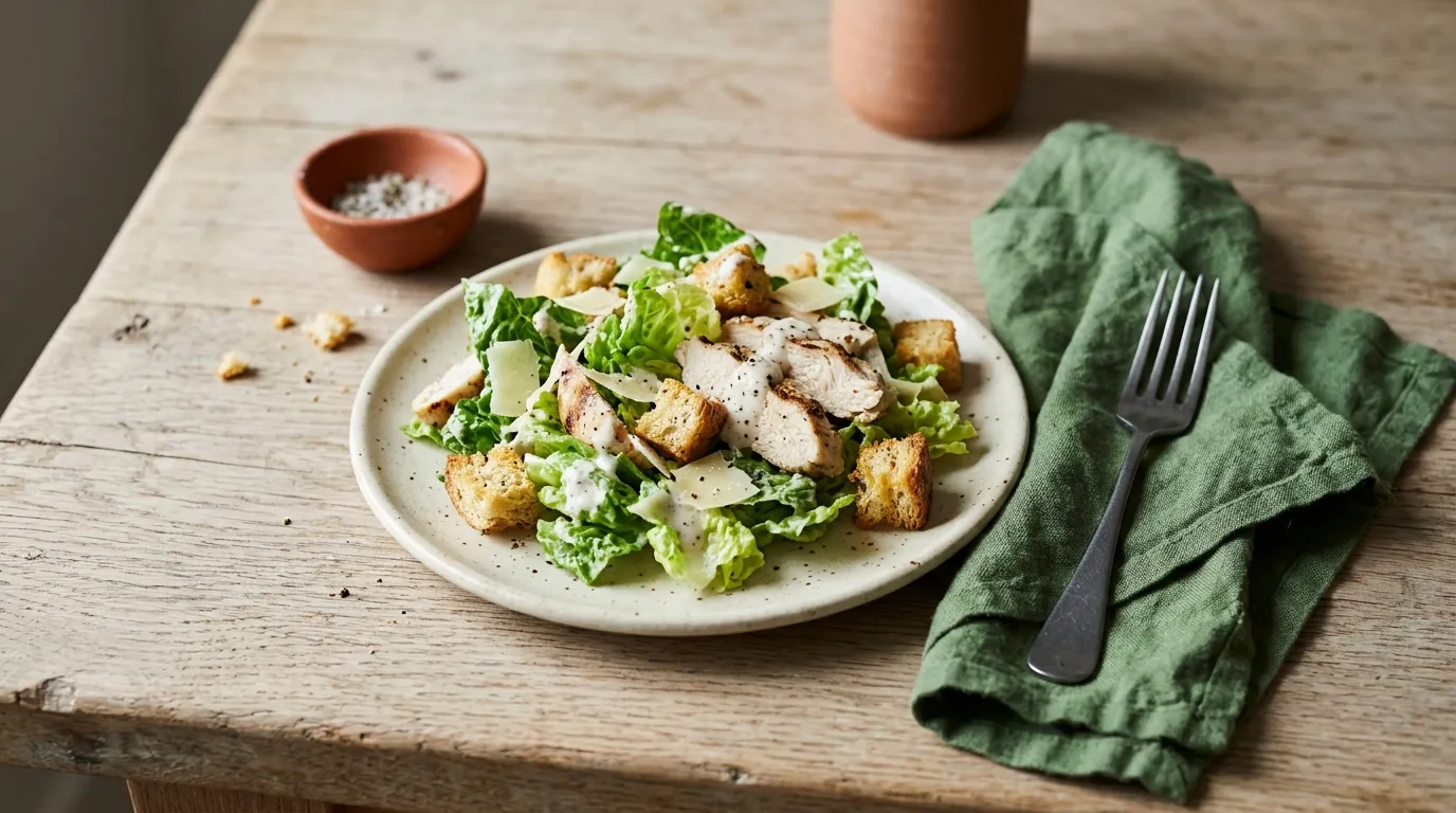 A chicken Caesar-style salad with yogurt dressing