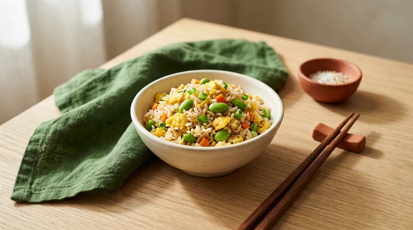 Egg fried rice with edamame