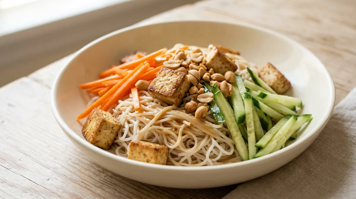 Peanut tofu noodle salad