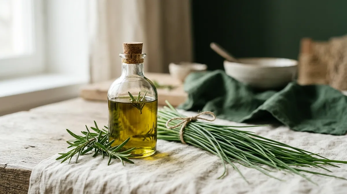 Garlic-infused oil and chives