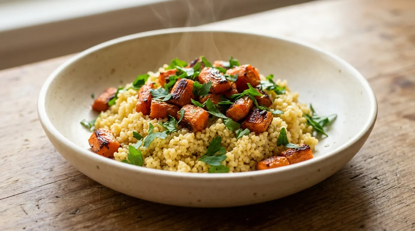 A millet, roasted carrot and herb bowl