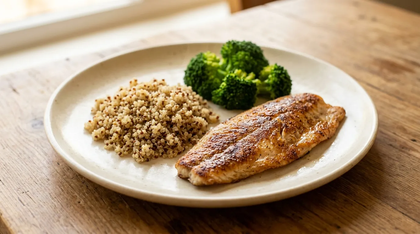 Pan-fried trout with quinoa and broccoli