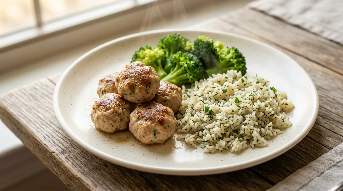 Turkey meatballs with herb rice