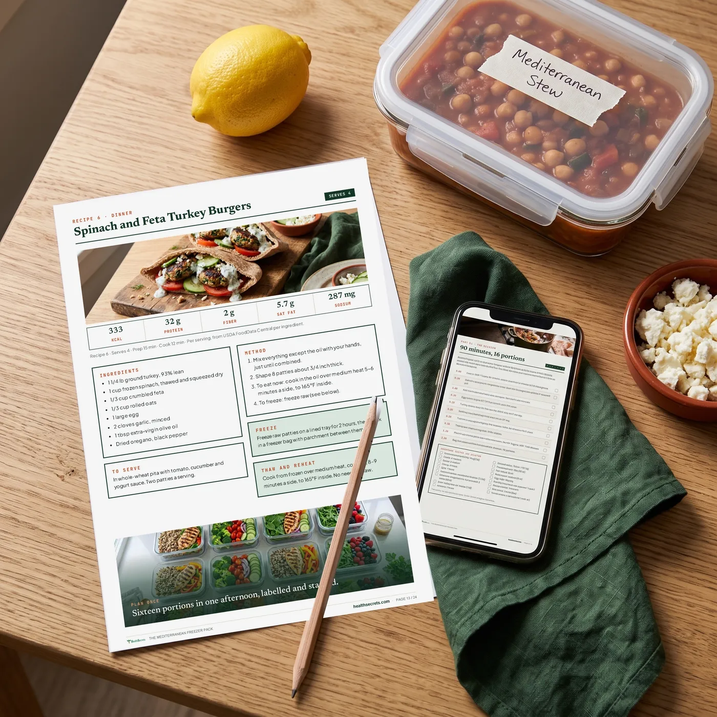 The printed burger recipe next to a phone showing the online edition