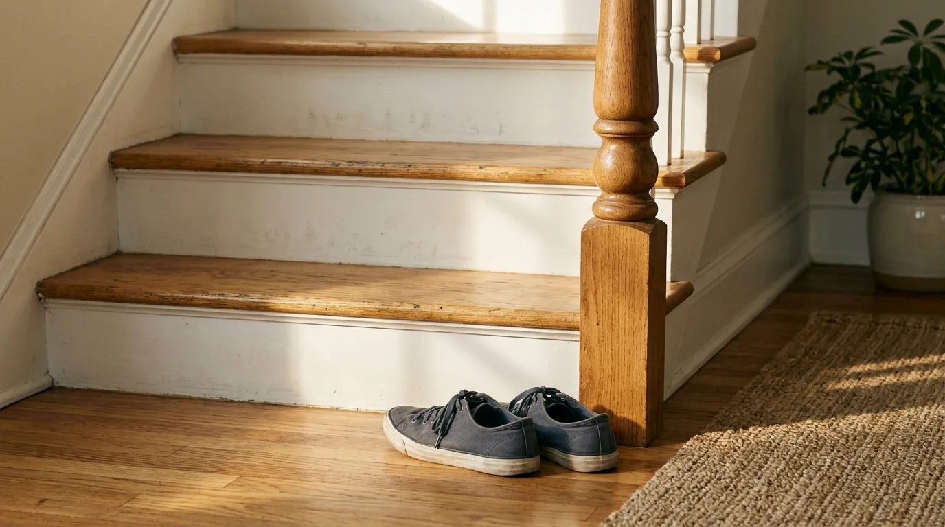 Sneakers at the bottom stair, ready for step-ups