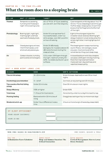 Better Sleep Environment Workbook: The four pillars, a good night, and your sleep efficiency