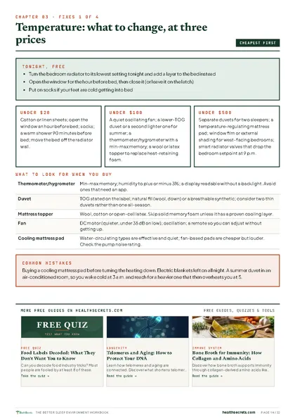 Better Sleep Environment Workbook: Fixes at three prices: free tonight, under $100, under $500