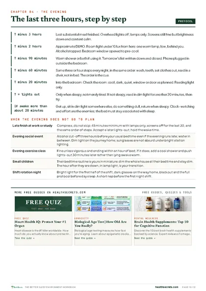 Better Sleep Environment Workbook: The last three hours before bed, step by step