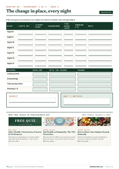 Better Sleep Environment Workbook: Experiment week 2: averages and the change, calculated