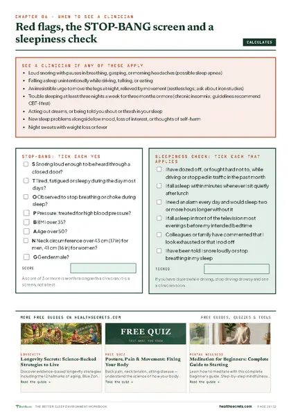 Better Sleep Environment Workbook: Your Situation and Red Flags page