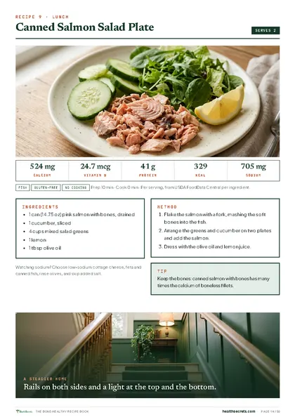 The Bone-Healthy Recipe Book: Canned salmon salad plate