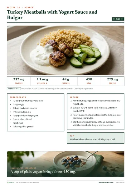 The Bone-Healthy Recipe Book: Turkey meatballs with yogurt sauce and bulgur