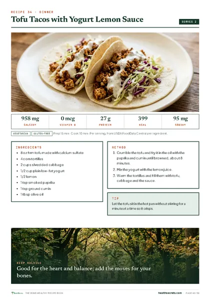 The Bone-Healthy Recipe Book: Tofu tacos with yogurt lemon sauce