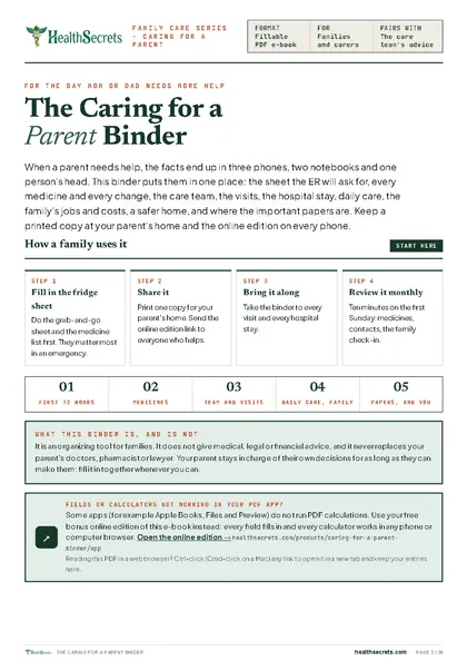 The Caring for a Parent Binder: Start here: how a family uses the binder