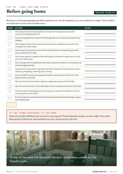 The Caring for a Parent Binder: Before going home: Medicare's discharge checklist