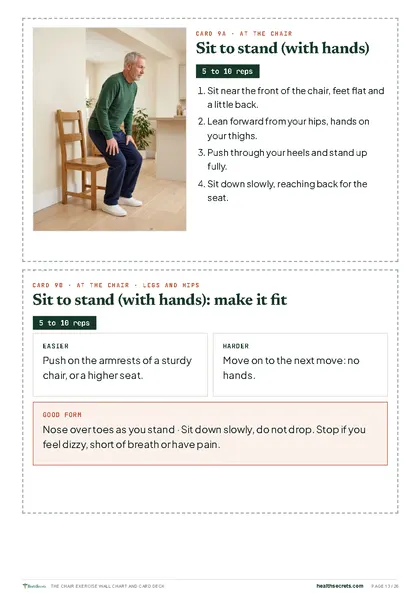 The Chair Exercise Wall Chart and Card Deck: Card 9: sit to stand with hands