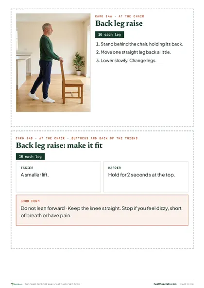 The Chair Exercise Wall Chart and Card Deck: Card 14: back leg raise