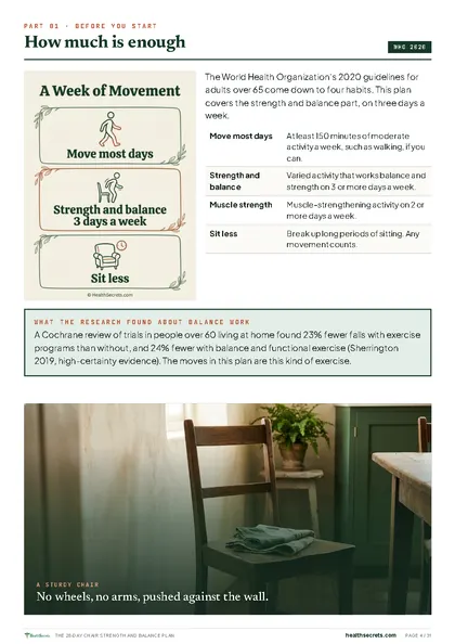 The 28-Day Chair Strength and Balance Plan: How much is enough: the WHO amounts in plain words