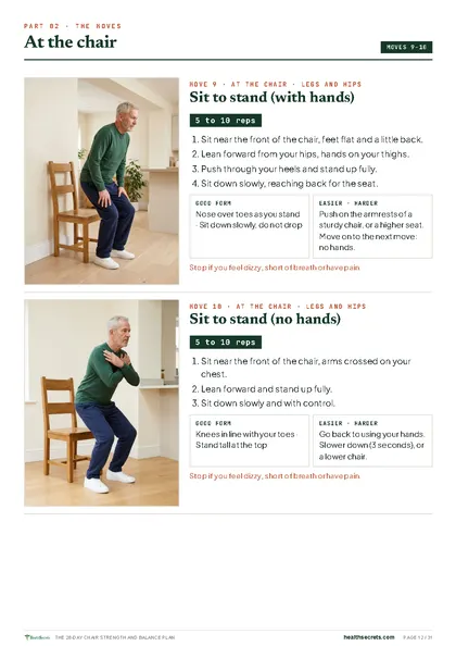 The 28-Day Chair Strength and Balance Plan: Sit to stand, with and without hands