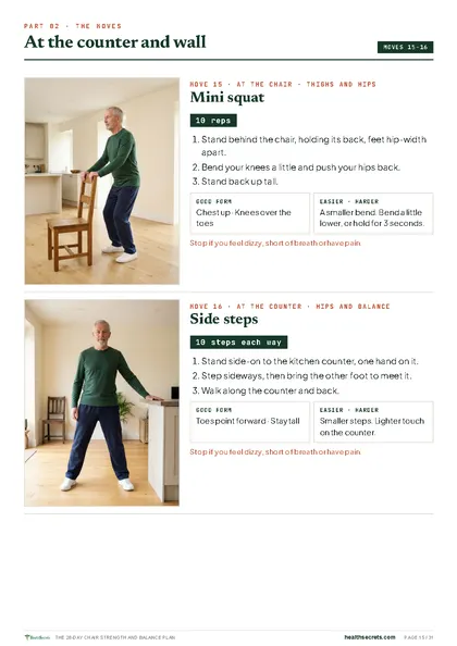 The 28-Day Chair Strength and Balance Plan: At the counter: mini squat and side steps