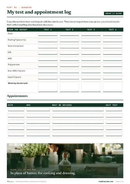 The Cholesterol-Conscious Kitchen Kit: A log for every test and appointment