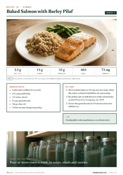 The Cholesterol-Conscious Recipe Book: Baked salmon with barley pilaf