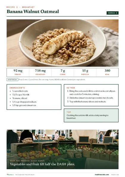 The DASH Diet Recipe Book: Banana walnut oatmeal