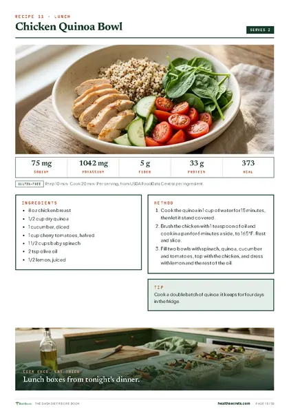 The DASH Diet Recipe Book: Chicken quinoa bowl