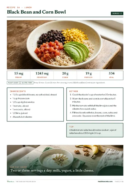 The DASH Diet Recipe Book: Black bean and corn bowl