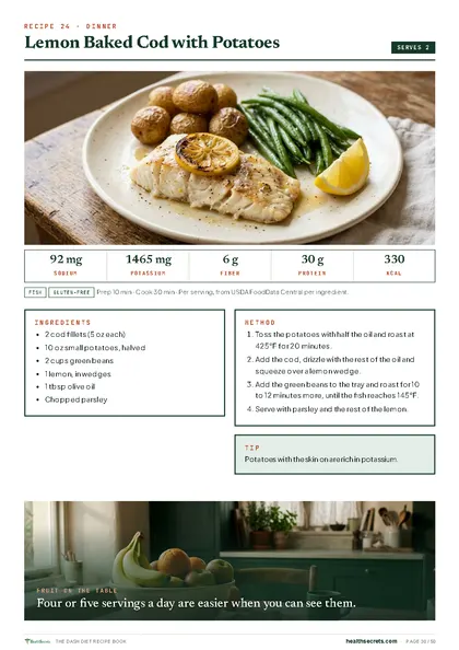 The DASH Diet Recipe Book: Lemon baked cod with potatoes