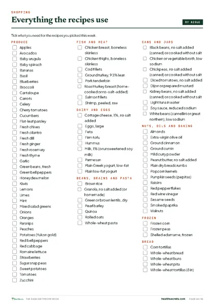 The DASH Diet Recipe Book: Everything the recipes use, as a shopping list