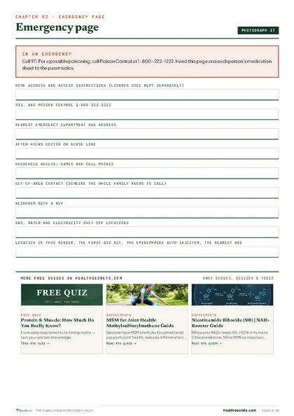 Family Health Records Vault: The emergency page, ready to photograph