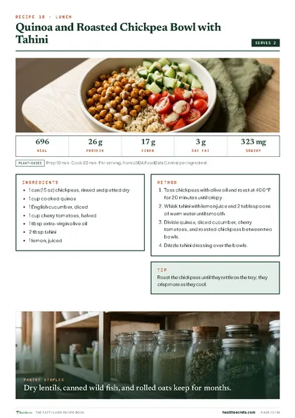 The Fatty Liver Recipe Book: Quinoa and roasted chickpea bowl with tahini