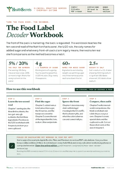 Food Label Decoder Workbook: The idea, the five numbers, and how to use the workbook