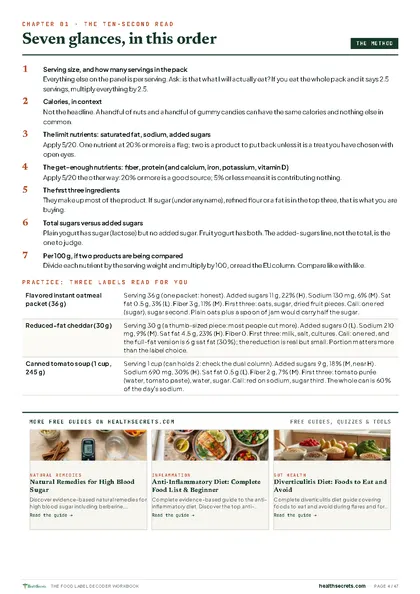 Food Label Decoder Workbook: The ten-second read: seven glances, in order
