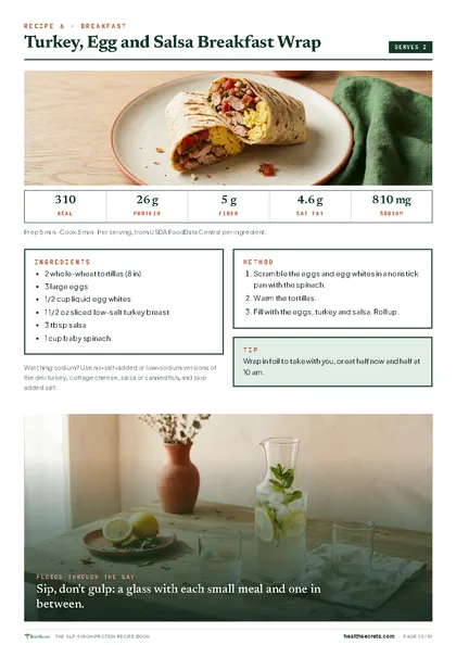 The GLP-1 High-Protein Recipe Book: A breakfast wrap with turkey, egg and salsa
