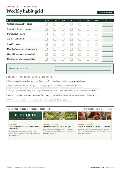 Healthy Aging Annual Planning Binder: Four Quarter Plans page