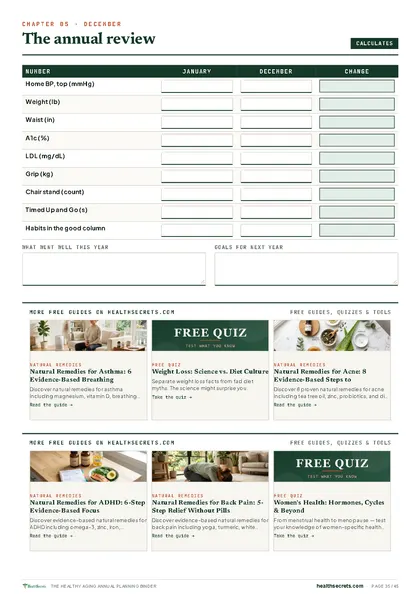 Healthy Aging Annual Planning Binder: The annual review: December against January
