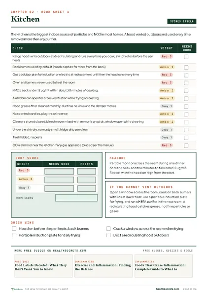 Inside Healthy Home Air Quality Audit: A room sheet: tick what needs work and it scores itself