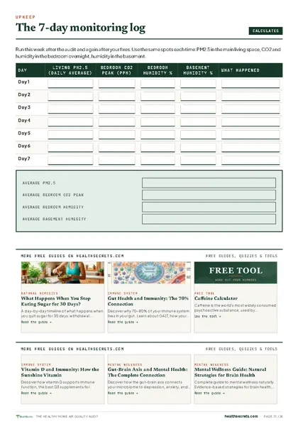 Healthy Home Air Quality Audit: Upkeep and Logs page