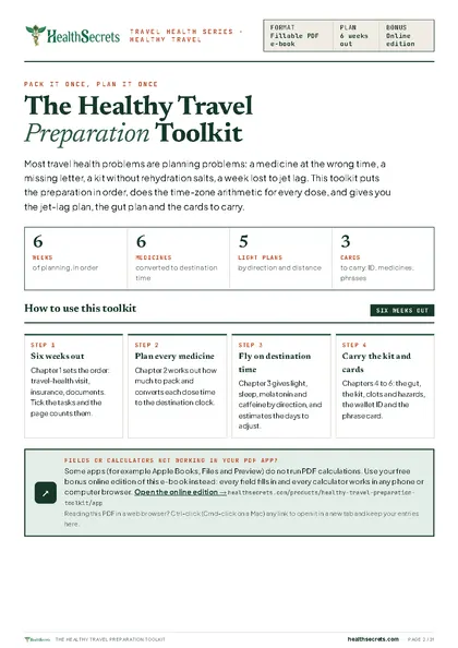 Healthy Travel Preparation Toolkit: Six weeks out to the arrival days: how to use the toolkit