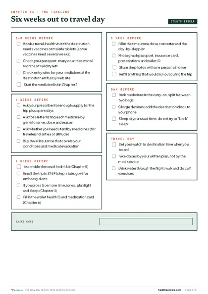 Healthy Travel Preparation Toolkit: The six-week timeline, with tasks that count themselves