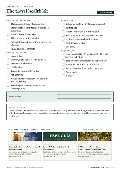 Healthy Travel Preparation Toolkit: The travel health kit, checked off as you pack