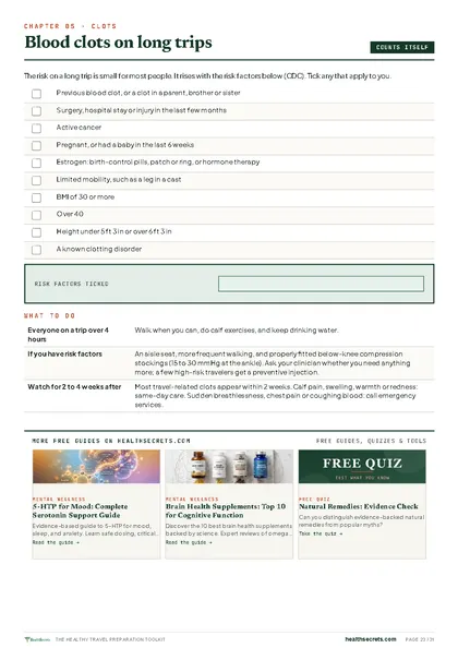 Healthy Travel Preparation Toolkit: The Kit, Clots and Hazards page