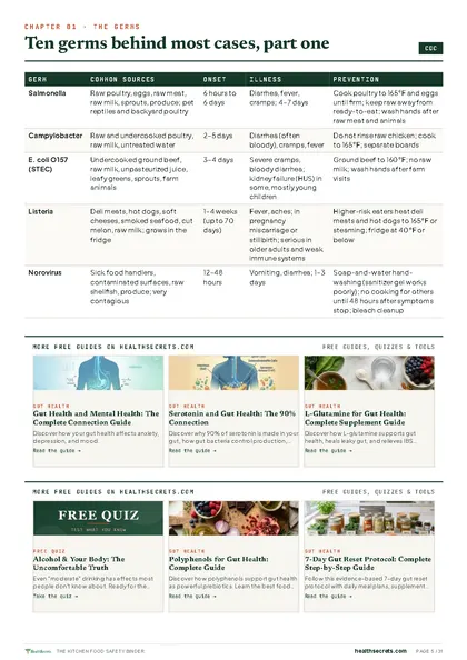 Kitchen Food Safety Binder: The Germs and the Risky Foods page