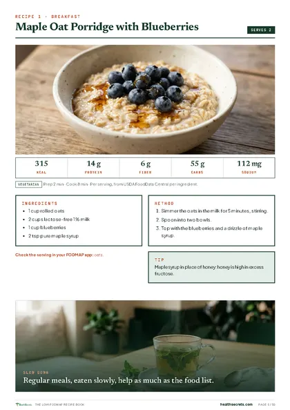 The Low-FODMAP Recipe Book: Maple oat porridge with blueberries