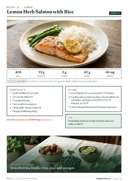 The Low-FODMAP Recipe Book: Lemon herb salmon with rice