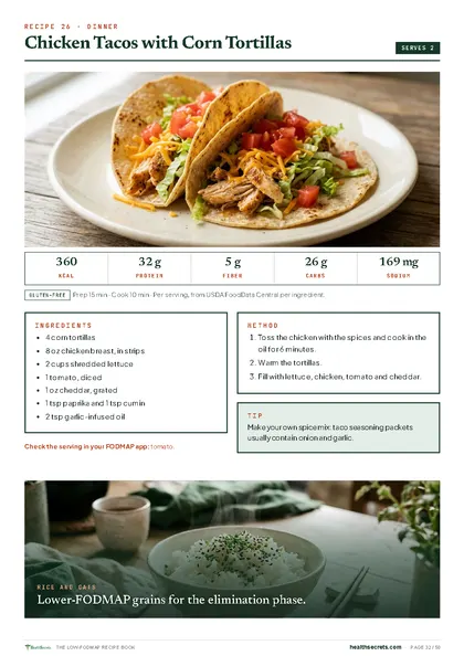 The Low-FODMAP Recipe Book: Chicken tacos with corn tortillas