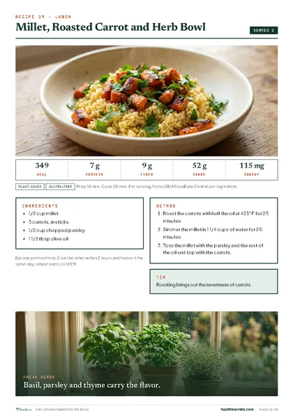 The Low-Histamine Recipe Book: Millet, roasted carrot and herb bowl